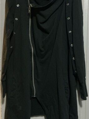 Killstar Black Grommet-Trim Asymmetrical Zip Utility Jacket